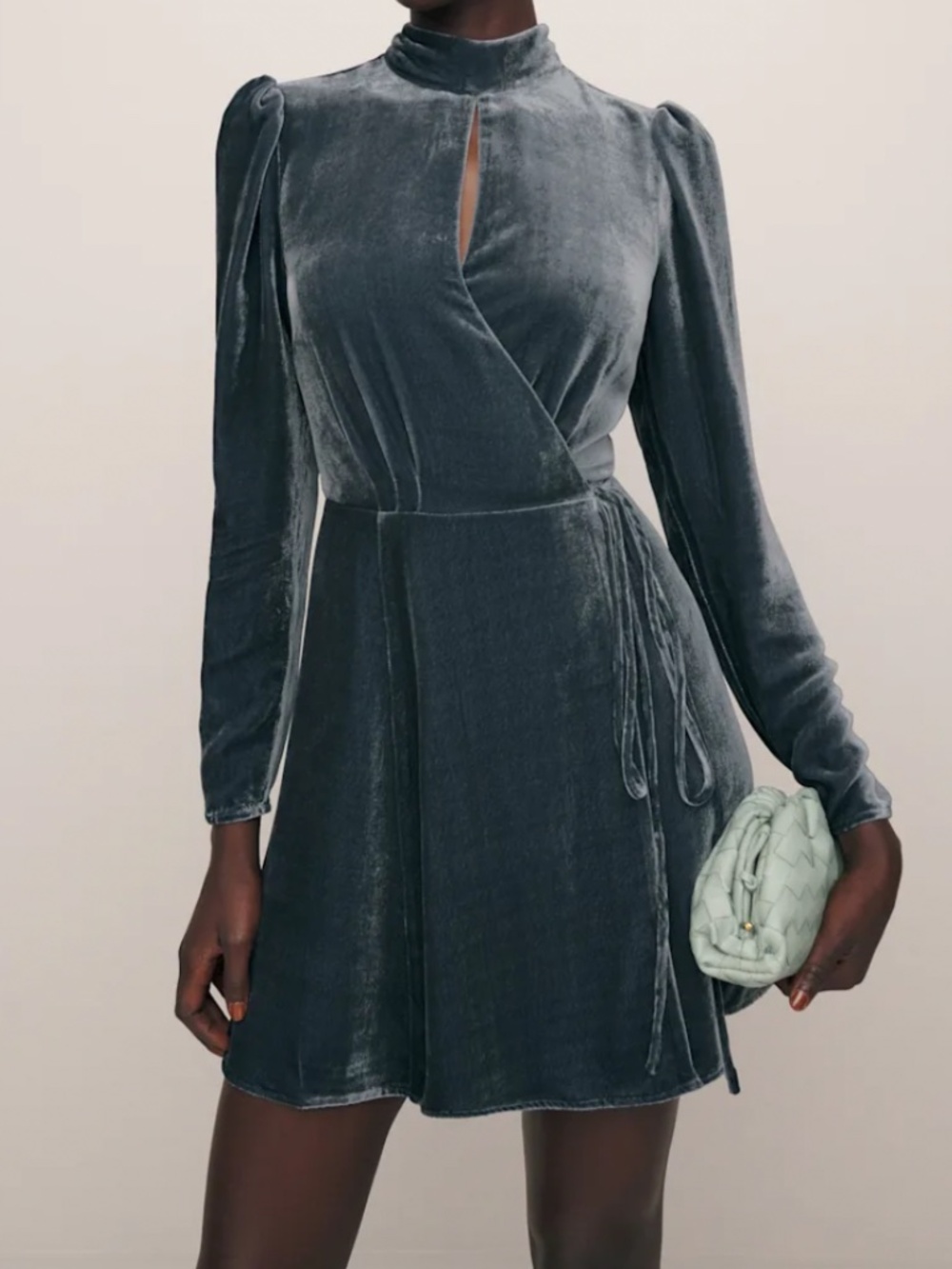 Reformation Petites Ottessa Dress Shale Velvet - Size SP